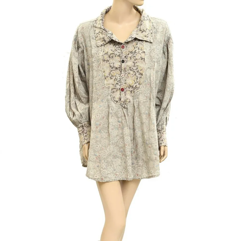 Magnolia Pearl Love Tora Shirt Mini Dress Floral Print Cotton Vintage O|S 278542 - Picture 1 of 9